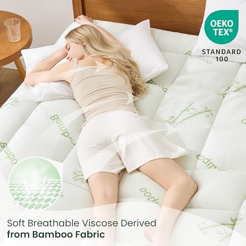 Love's cabin Full Size Mattress Topper Viscose Derived from Bamboo, Thick Pillow Top Mattress Pad with Stretchable Pockets for 8"-20" Mattress, Soft Cooling Mattress Topper for Hot Sleepers, Green