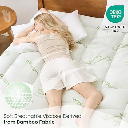 Love's cabin Full Size Mattress Topper Viscose Derived from Bamboo, Thick Pillow Top Mattress Pad with Stretchable Pockets for 8"-20" Mattress, Soft Cooling Mattress Topper for Hot Sleepers, Green
