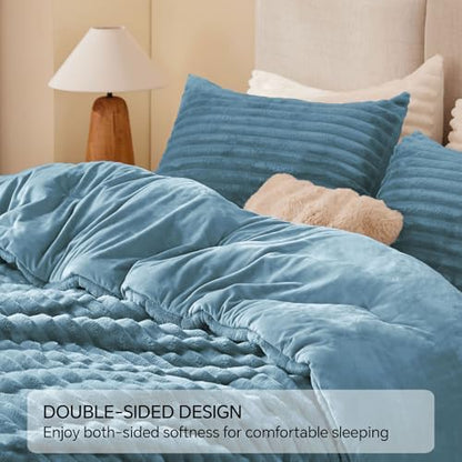 BEDELITE Fleece Twin/Twin XL Comforter Set, Fluffy Bed Set, Blue Fog