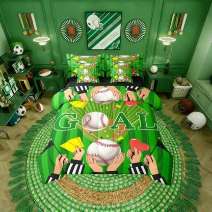 Erosebridal Green Baseball Ball Games Sports Theme 7 Piece Bedding Set Twin | Boys Gaming Pattern Boys Kids Comforter Set with Sheets Stripes Geometric Bed in A Bag Playground Bed Sets