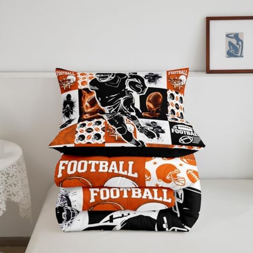 Erosebridal Sports Geometric Kids Bedding | Football Full Comforter Sets,Rugby Comforter Cool Sports Game Duvet Insert with 2 Pillow Cases