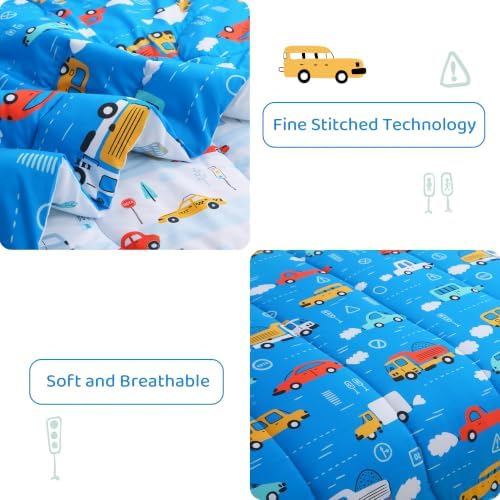 Viviland Kids Full Bedding Sets, Boys Comforter, Deep Blue Traffic Cars
