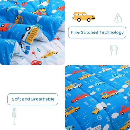 Viviland Kids Full Bedding Sets, Boys Comforter, Deep Blue Traffic Cars