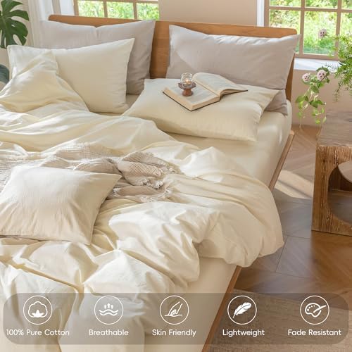 MooMee Duvet Cover Set 100% Washed Cotton Linen Like Oversized Queen