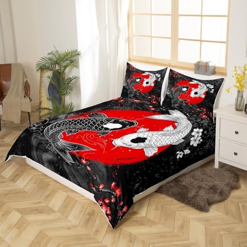 Feelyou Koi Fish Duvet Cover Queen Size Boys Girls Teens