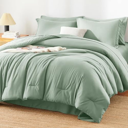 HIMEET King Comforter Set, 7-Piece Point-Quilted Bed in a Bag, Sage Green