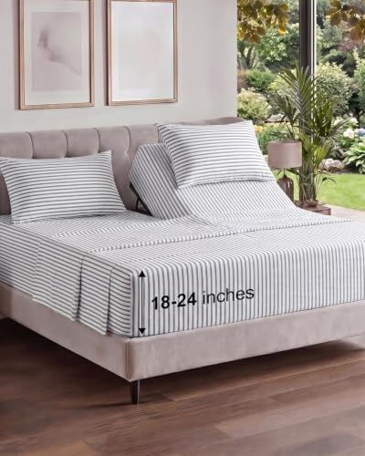Flex Top Split Head King Sheet Set - 4 Piece Extra Deep - Grey Stripes 2