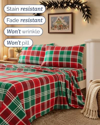 Christmas Sheet Set, Highland Tartan, Holiday Xmas Bedding Set - Queen Size