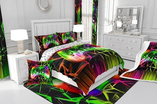Castle Fairy Video Games Twin Size Comforter Set,Gamepad Duvet Set Soft Bed Collection,Modern 3D Geometric Honeycomb Bedding Comforter for Boys Girls Bedroom,2 Pcs