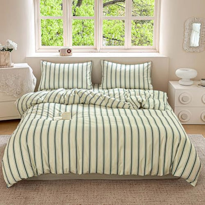 NSNLGSGC Sage Green Retro Striped Duvet Cover Set, Twin