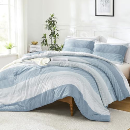 Litanika Queen Comforter Set - 3 Pieces Stripe Bedding Comforter Sets