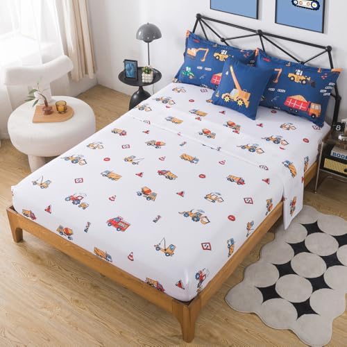 ADASMILE A & S 6 Pcs Construction Bedding Twin Kids Cartoon Truck Comforter