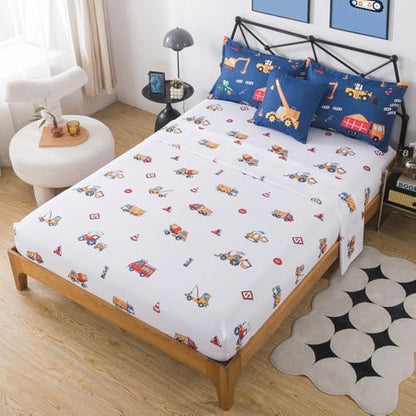 ADASMILE A & S 6 Pcs Construction Bedding Twin Kids Cartoon Truck Comforter