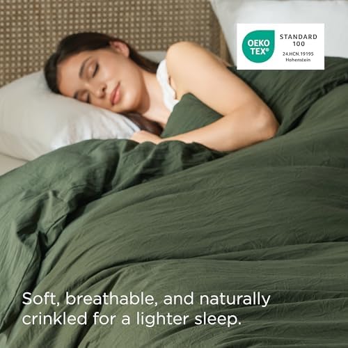 Bedsure Prewashed Duvet Cover Only, Cotton-Like Feel, Olive Green, King