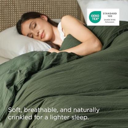 Bedsure Prewashed Duvet Cover Only, Cotton-Like Feel, Olive Green, King
