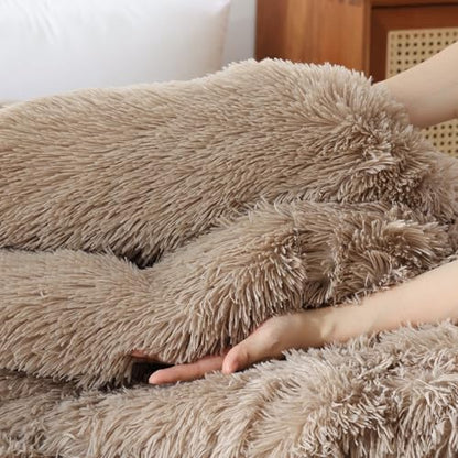 Smoofy Fluffy Twin Comforter Set, Khaki Faux Fur Comforter Set 2 Pieces