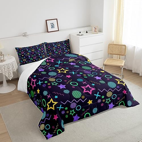 Manfei Memphis Comforter Set Twin Size, Colorful Geometric Vintage Style Quilt Set with 1 Pillowcase, 80s 90s Fashion Style Bedding Set 2pcs for Kids Boys Girls Lightweight Duvet Insert
