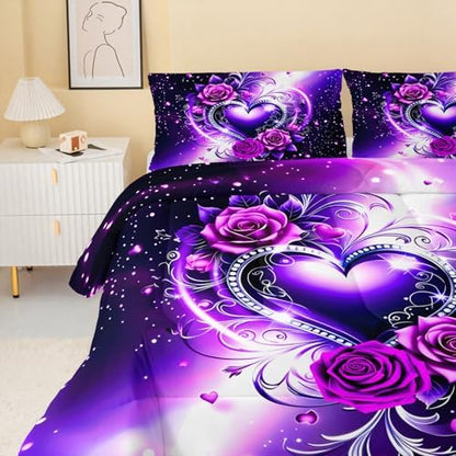 QOOMO Love Heart Kids Comforter Set Queen Size