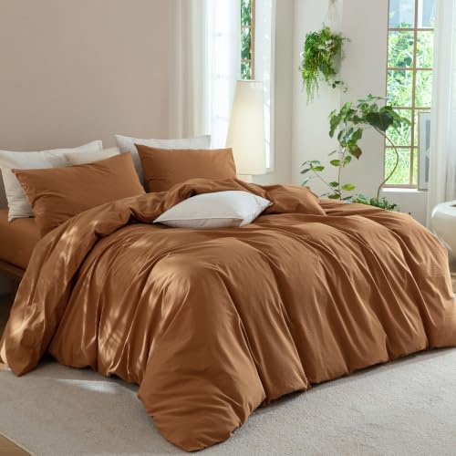 JIYUAN King Washed Cotton Duvet Cover Set, 3-Piece, Relaxed Linen Feel