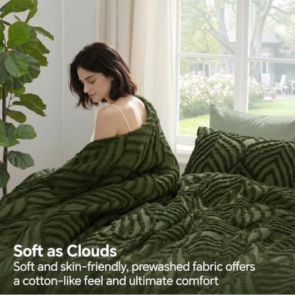 BEDELITE Boho Comforter Set Queen - Tufted Boho Bedding Set, Green