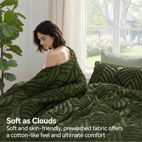 BEDELITE Boho Comforter Set Twin - Tufted Boho Bedding Set, Green