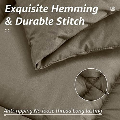 HYLEORY All Season Full Size Bed Comforter - Cooling Down Alternative Quilted Duvet Insert with Corner Tabs - Winter Warm - Machine Washable - Taupe