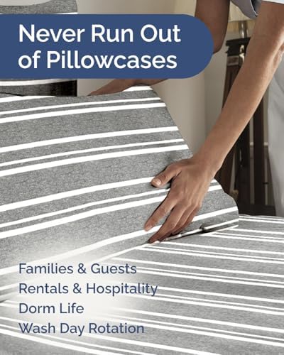 King Pillow Cases Set of 6 - Ultra Soft Pillowcase Covers - Grey Stripes