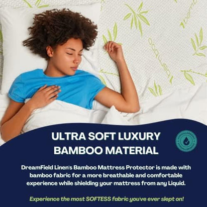Bamboo Cooling Mattress Protector with Zipper - 100% Waterproof Twin Size Mattress Cover - Ultra Soft Jacquard Fabric Breathable Noiseless Mattress Pad Covers - Zippered Mattress Encasement