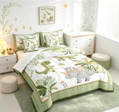 Feelyou Cute Dinosaur 7 Piece Bedding Set King Size for Kids Teens