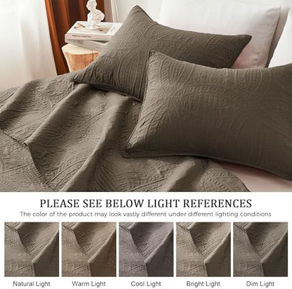 akkialla Mocha Brown Full/Queen Quilt Set,Ultrasonic Lightweight Bedspread Coverlet for Modern Minimalist Bedroom,Soft Microfiber Coin Pattern Bedding,3-Piece (1 Quilt,2 Pillow Shams)