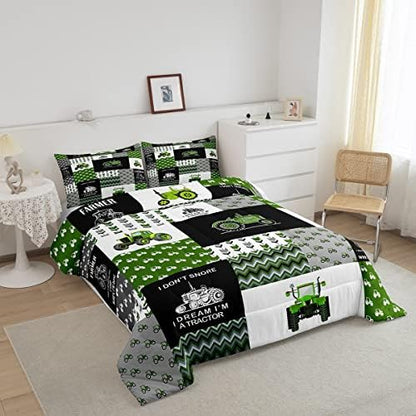 Feelyou Tractor Comforter Set Cartoon Farm Tractor Down Duvet for Kids Boys Girls Truck Car Bedding Set Harvester Excavator Comforter Green 1 Comforter Set with 2 Pillowcases Full Size