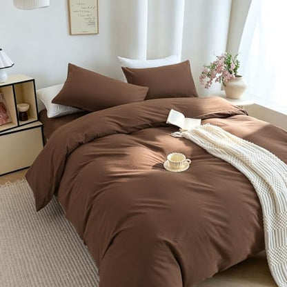 Mucalis Brown Striped Duvet Cover Queen 100% Washed Cotton Navy Pinstripe Duvet Cover Set 3 Piece Classic Stripes Bedding Full with Zipper Closure Corner Ties,Soft Breathable Lightweight Cozy
