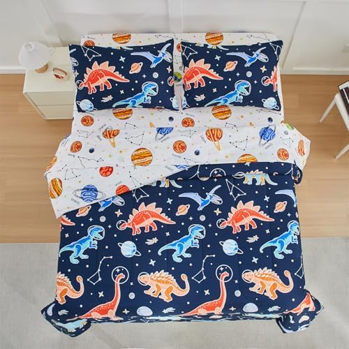 NTBED 5Pcs Glow in The Dark Kids Comforter Set Dinosaur Full Bedding Set
