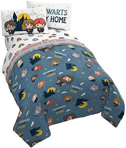 Jay Franco Harry Potter is My Home 4 Piece Twin Bed Set -Bedding Features Harry, Ron, Hermoine, Hagrid, and Dumbledore