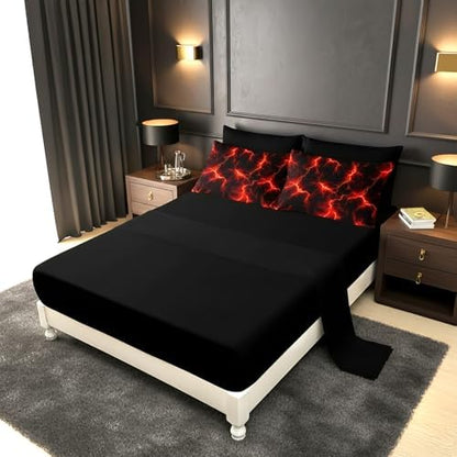 QOOMO Red Lightning 7 Pieces Comforter Set Queen,Neon Bedding Set for Kids