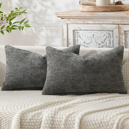 MIULEE Decorative Lumbar Throw Pillow Covers 12x20 Inch Dark Gray 2 Pack