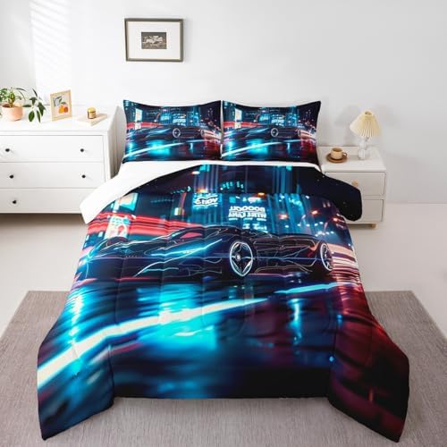 Feelyou City Racing Car Bedding Set Full Size for Kids Teens