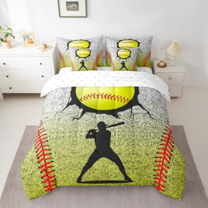 Erosebridal Baseball Game Comforter 7 Pieces with Sheets - Boys Sports King Bedding Sets Graffiti Tie Dye Sports Themed Bed in A Bag for Teenage Boy Baseball Room Decor