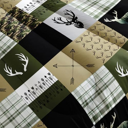 Nttopship Hunting Camo Comforter Sets King Size，Bedding Sets for Kids,Arrows and Deers Comforter Sets，Kids Room Decor with 1 Comforter with 2 Pillow Case