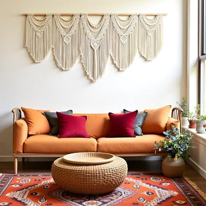 Extral Large macrame wall hanging, 71'' W x 32'' L boho wall art tapestry wall decor for urban entryway,living room,bedroom decor, headboard woven wall art, big fiber art over couch art for Yarn hallway