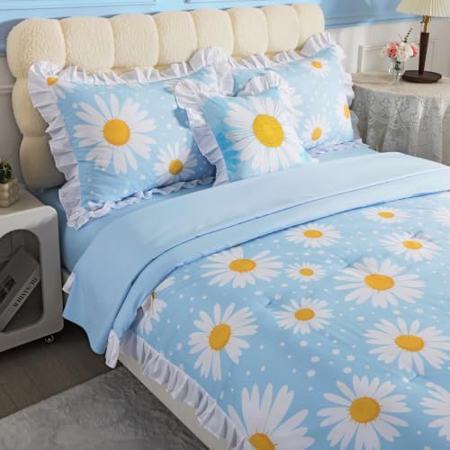 ADASMILE A & S Daisy Twin Comforter Set for Girls 6 Pieces Ruffle Bedding