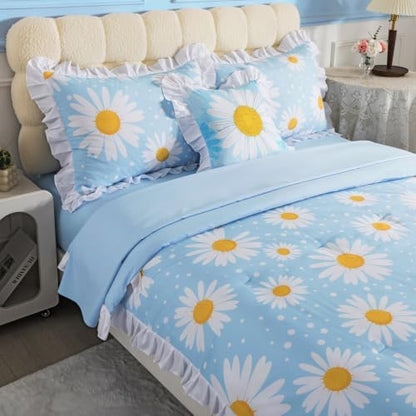 ADASMILE A & S Daisy Twin Comforter Set for Girls 6 Pieces Ruffle Bedding