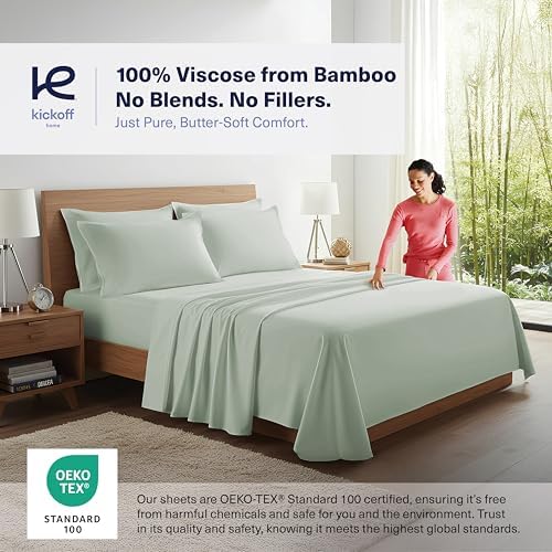 Kickoff Viscose Bamboo Sheets Twin XL Size 3-pc 100% Organic Bamboo Viscose Bed Cooling Sheets Twin XL Size Set Cool Bedding for hot Sleepers Sheet Set - Gift Ready Packaging (Sage Green, TXL)