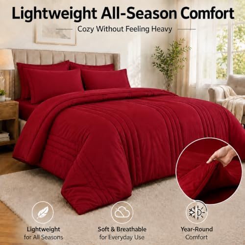 Full Size Comforter Sets Red, 7 Pieces Bed in a Bag Bedding Set