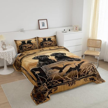 Feelyou Duck Hunting Bedding Black Dog Hunter Comforter Set Toddler Size for Kids Boys Girls Wild Animal Mallard Duck Print Duvet Set Hunting Farmhouse Theme Quilts Wildlife Flying Duck Bedding 2 Pcs