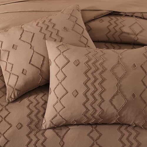 King Size Comforter Set Brown Tufted Boho Geometric Bedding Sets 7 Pieces
