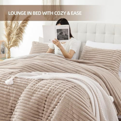 Smoofy Fluffy Twin Size Comforter 2 PCS - Linen Fleece Bedding Set