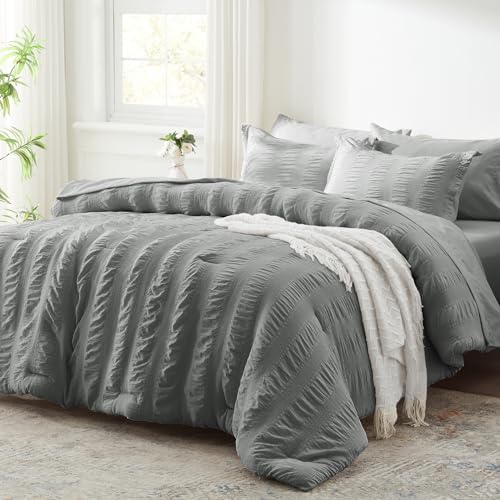Zzlpp Full Size Comforter Sets 7 Piece, Grey Bed in a Bag Full Bedding Set