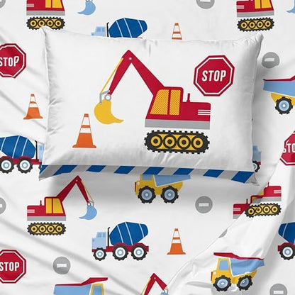 Sunny Side Up Construction Zone Toddler Sheet Set - 3 Piece Toddler Bedding Set Includes Pillow Cover - Super Soft Trucks Microfiber Sheets