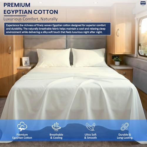 Cottingon 4 Piece Queen Sheets Fits 16" Deep, Egyptian Cotton, Ivory